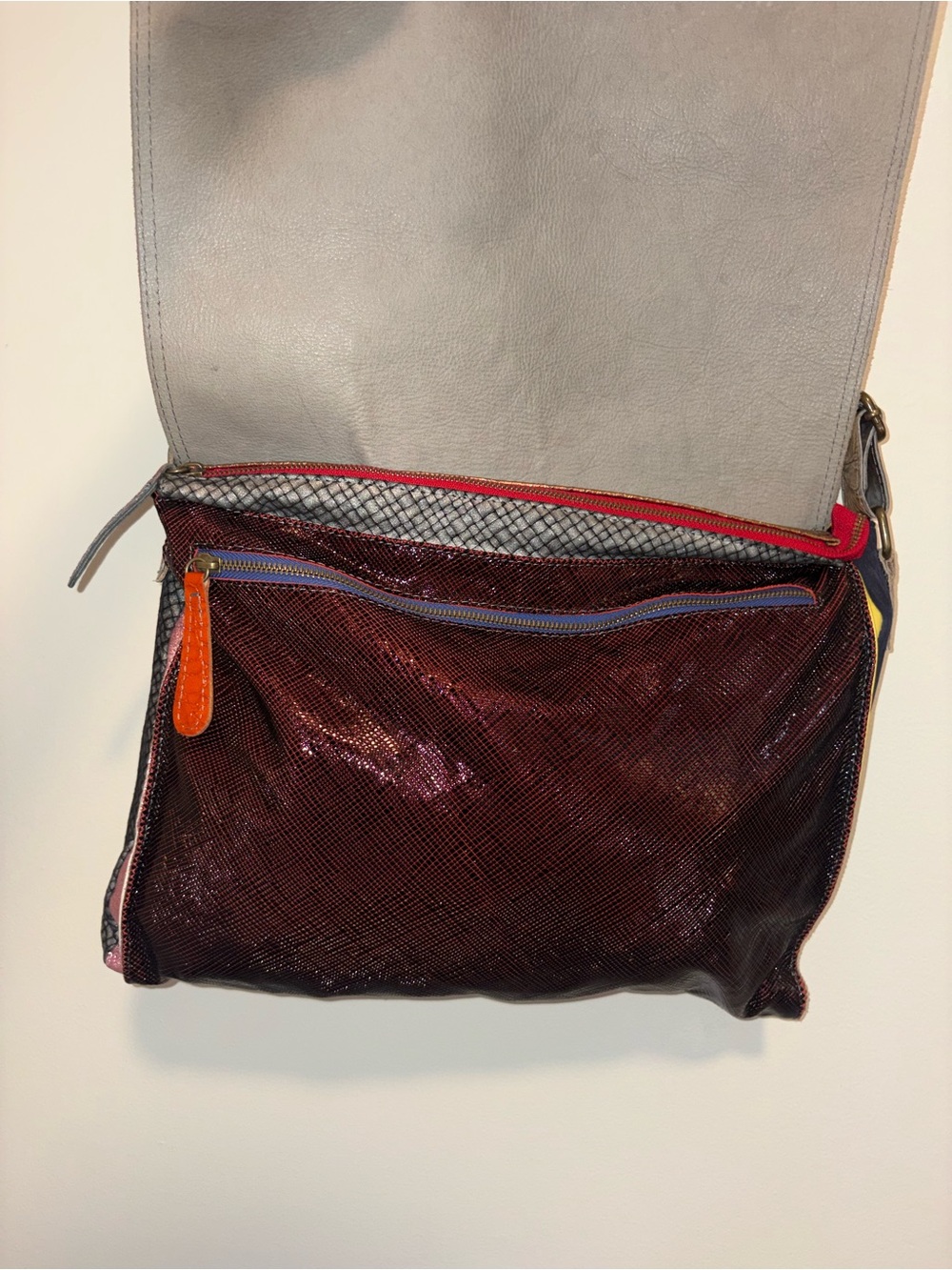 Ebarrito Italian Patchwork Leather Messenger Bag Crossbody Floral Art Unique - Picture 8 of 15